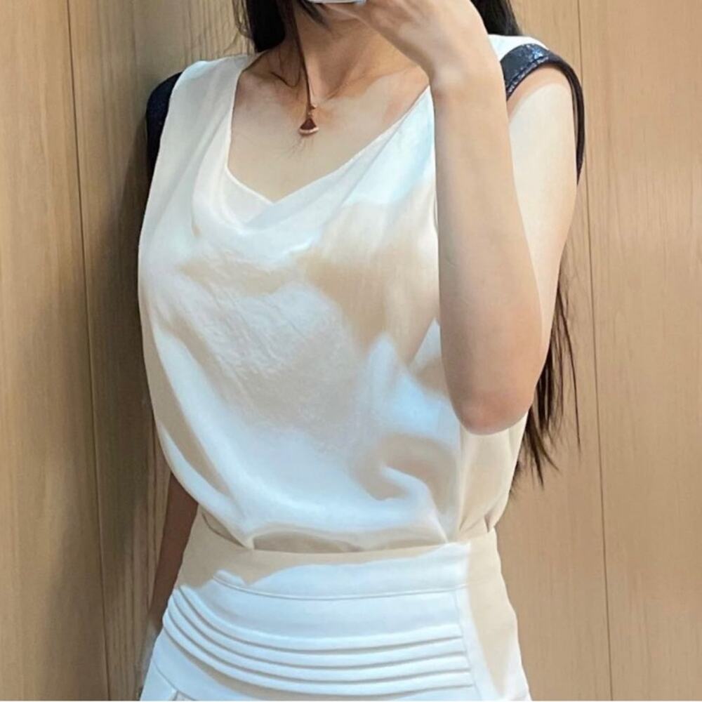 Maje White Semi Sheer Metallic Sleeve Blouse Size S